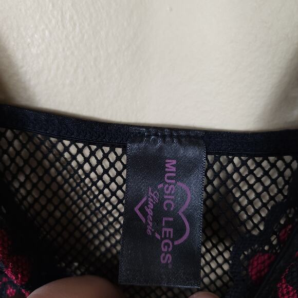 Music Legs Black Fishnet Bodysuit with Lace and Floral Embroidery OS - Picture 11 of 12